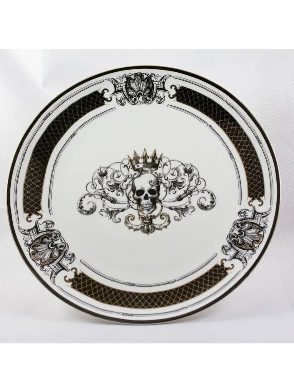 Grace Teaware Lattice Skull With Crown Footed Cake Plate Fine Porcelain 10.5